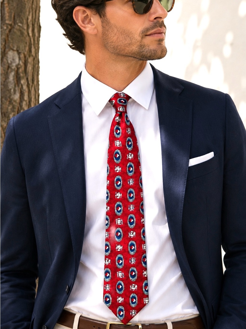 Robert Talbott Silk Tie Red Blue Geometric Medallion Classic Preppy Mens